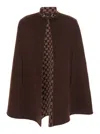Gucci Brown Cape With Iconic Clamp And Gg All-over Motif Interior In Wool Woman In Brown