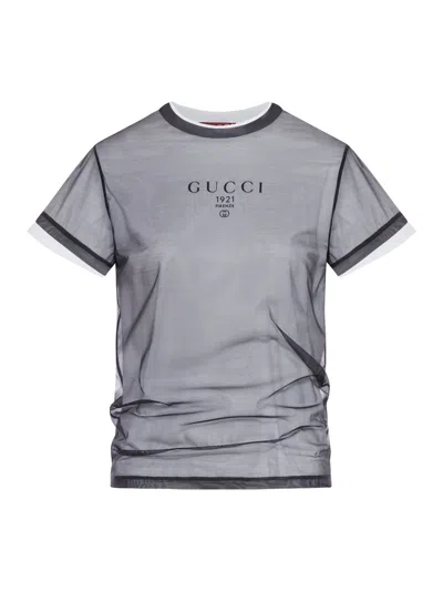 Gucci Women Double-layer Jersey T-shirt With Print In Black