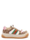 Gucci Multicolor Gg Fabric Double Screener Sneakers In Beige