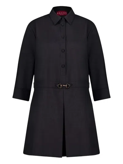 Gucci Womens Horsebit Long-sleeves Wool Mini Dress Ardesia Grey In Black