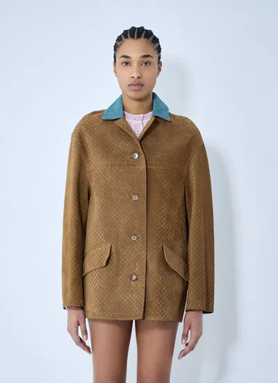 Gucci Women Embossed Gg Suede Jacket In Blue