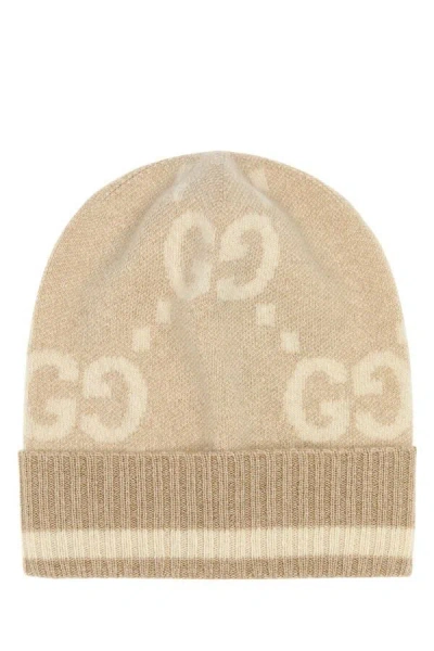 Gucci Women Embroidered Cashmere Blend Beanie Hat In Brown