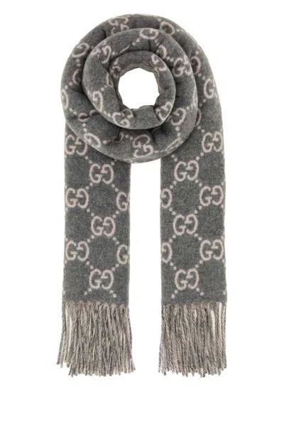 Gucci Women Embroidered Cashmere Reversible Scarf In Gray
