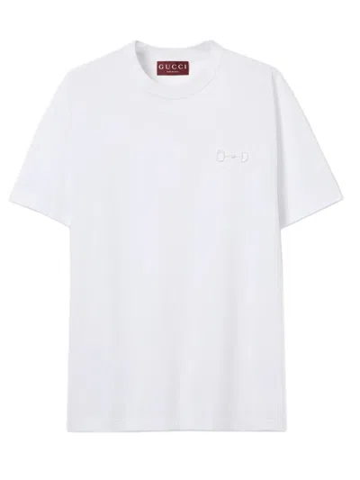 Gucci Women's Embroidered Clip Detail Crewneck T-shirt - Size S In White