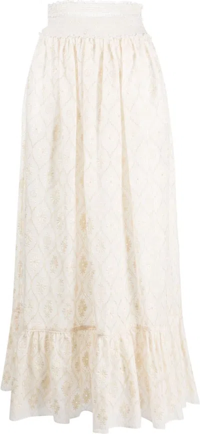 Gucci Floral-embroidered Cotton Skirt In White