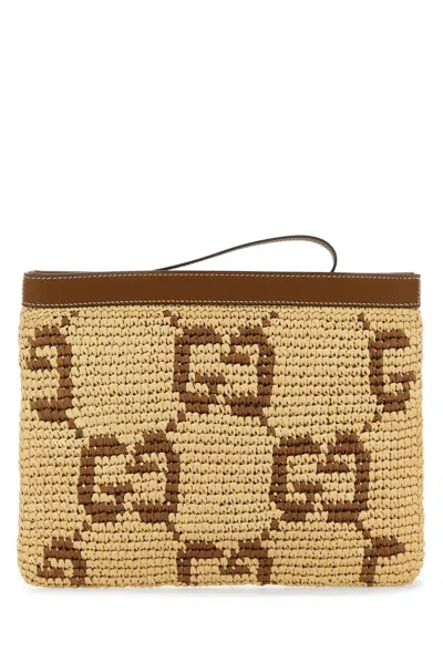 Gucci Women Embroidered Raffia  Summer Clutch