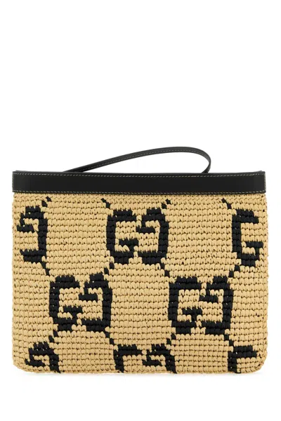 Gucci Women Embroidered Raffia  Summer Clutch In Multi