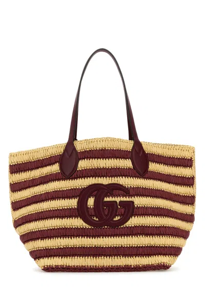 Gucci Women Embroidered Raffia Medium Shopping Bag