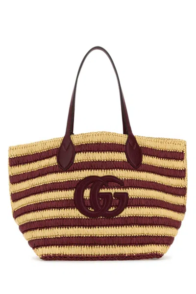 Gucci Women Embroidered Raffia Medium Shopping Bag In Multi