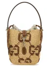 Gucci Women Embroidered Raffia Mini Gg Bucket Bag