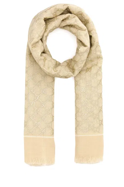 Gucci Women Embroidered Wool Foulard In Beige