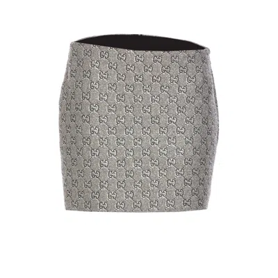 Gucci Women Embroidered Wool Tweed Gg Mini Skirt