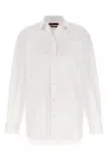 Gucci Women White Shirt With Tonal Logo Lettering Embroidery On The Collar In Cotton Woman In White