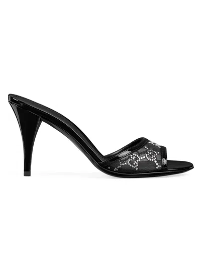 Gucci Women's Crystal Slide Sandal With Horsebit In Black