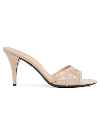 Gucci Erin Gg Embellished Leather-trimmed Mules In Neutral
