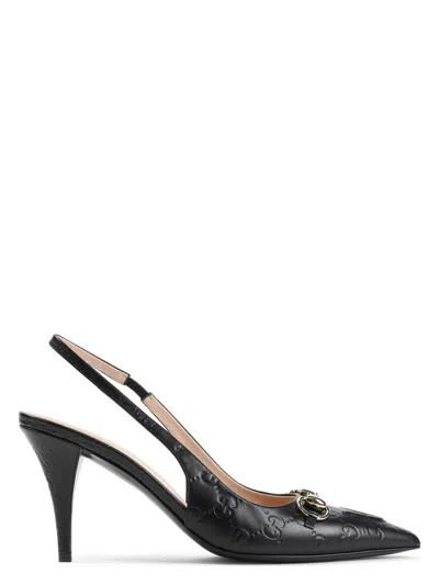 Gucci Women's Erin Gg Leather Slingback Mules In Black