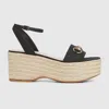 Gucci Lady Horsebit Suede Espadrille Wedges In Black