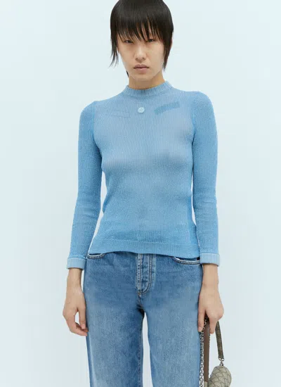 Gucci Extra Frine Lamé Knit Top In Blue