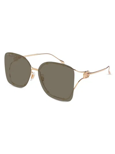 Gucci Rimless Square Metal Sunglasses In Shiny Rose Gold