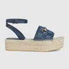 Gucci Women's Flatform Espadrille With Horsebit In Blue
