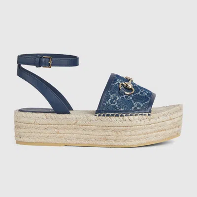 Gucci Women's Flatform Espadrille With Horsebit In Blue