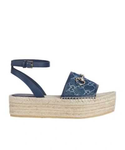 Gucci Women's Flatform Espadrille With Horsebit In Blue