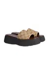 Gucci Platform Slide Sandal Canvas Upper Logo In Brown