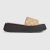 Gucci Platform Slide Sandal Canvas Upper Logo In Brown