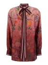 Gucci Silk Shirt With Flora Print And Tie Bow In Red