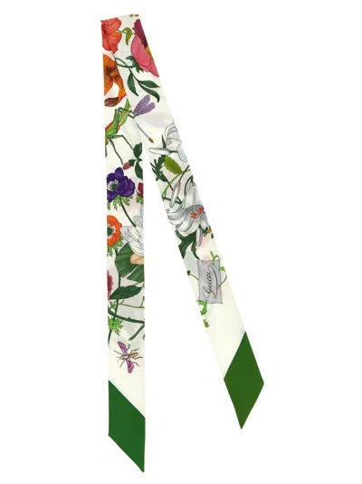 Gucci Green Floral Bandana Scarf In White