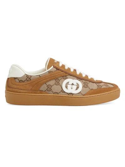 Gucci Brown G75 Sneaker In Suede And Gg Fabric Women In Multi