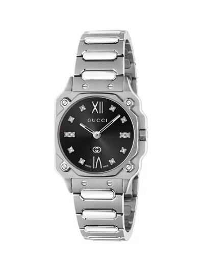 GUCCI WOMEN'S G-FLAT STAINLESS STEEL & 0.06 TCW DIAMOND BRACELET WATCH/24MM