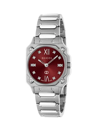 Gucci Women's G-flat Stainless Steel & 0.06 Tcw Diamond Bracelet Watch/24mm In Metallic