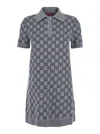 Gucci Grey And Blue Wool Mini Dress In Multi