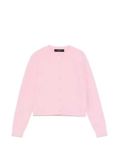 Gucci `gg Allover` Long Sleeve Crew-neck Cardigan In Pink