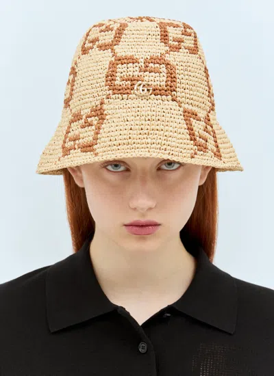 Gucci Gg Raffia-effect Cloche Hat In Beige