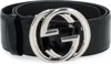 Gucci Gg Black Leather Belt In Blue