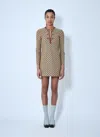 Gucci Beige Crewneck Mini Dress With Horsebit On The Front In Gg Canvas Woman In Cream
