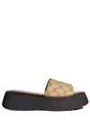 Gucci Platform Slide Sandal Canvas Upper Logo In Brown