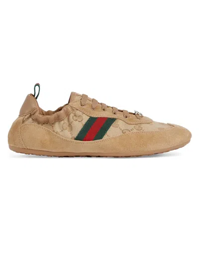 Gucci Shift Low Top Sneakers Rubber Sole Stripe In Brown