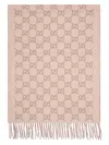 Gucci Cashmere Blend Scarf With Delicate Fringes In Nude & Neutrals