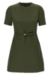 Gucci Green Mini Dress With Gg Buckle Belt In Fabric Woman In Green