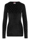 Gucci Crystal Embellished Velvet Long Sleeve Top In Black
