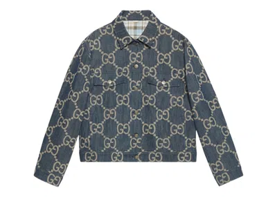 Pre-owned Gucci Women's Gg Denim Jacket In Blue/ivory