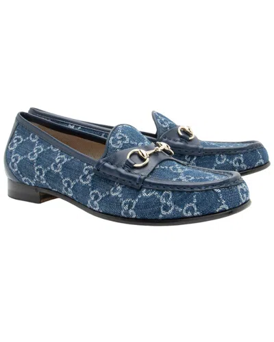Pre-owned Gucci Women's Gg Denim, Leather Horsebit 1953 Loafer (authentic Pre-loved)