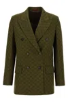 Gucci Green Double-breasted Jacket With Peak Revers In Gg Canvas Woman In Black