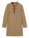 Gucci Cotton Blend Dress With All-over Gg Print In Brown