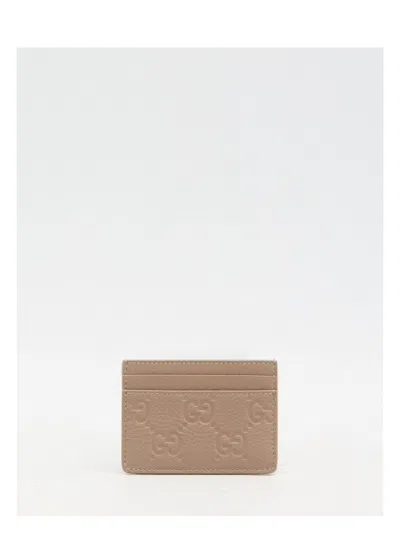 Gucci Portacarte Gg Emblem In Beige