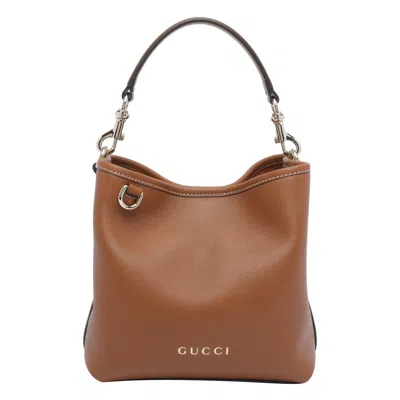 Gucci Women Gg Emblem Lettering Logo Bucket Bag In Brown