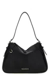Gucci Medium Gg Emblem Buckle-detail Leather Shoulder Bag In Black